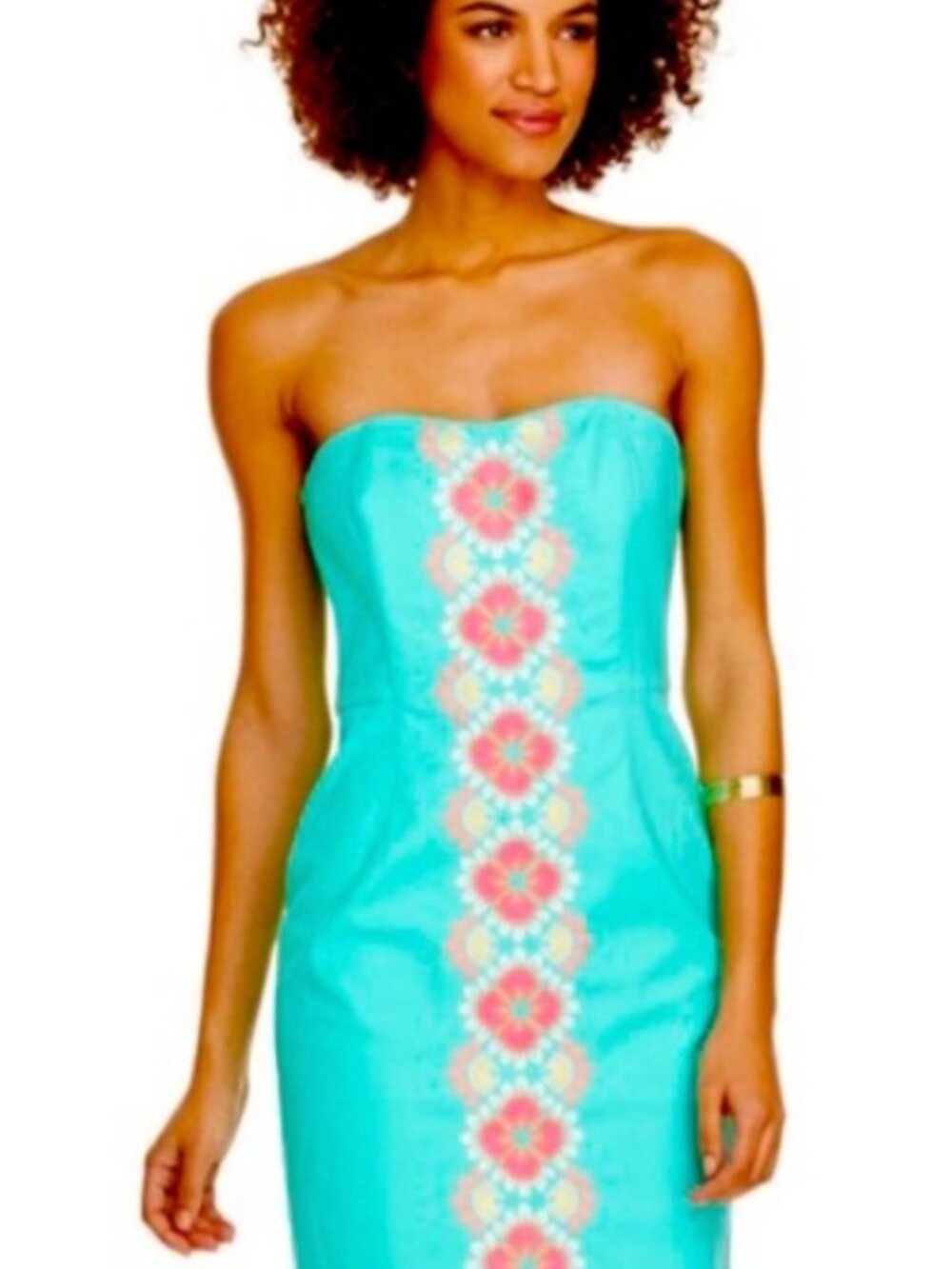 Vineyard Vines Turquoise Green Embroidered Strapless Sheath Dress Size 6 Preppy